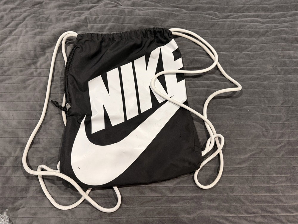 Nike Black and White Polyester Drawstring Gym Bag