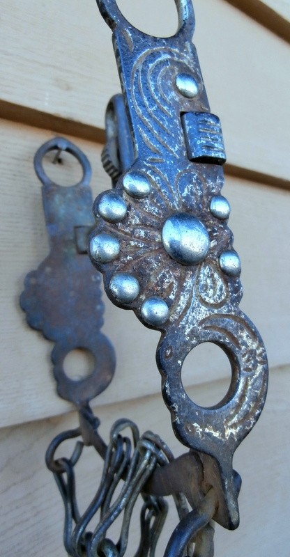 Old Antique Buermann??Iron High Port Nickel Dot Horse Bit w/Rein Chains