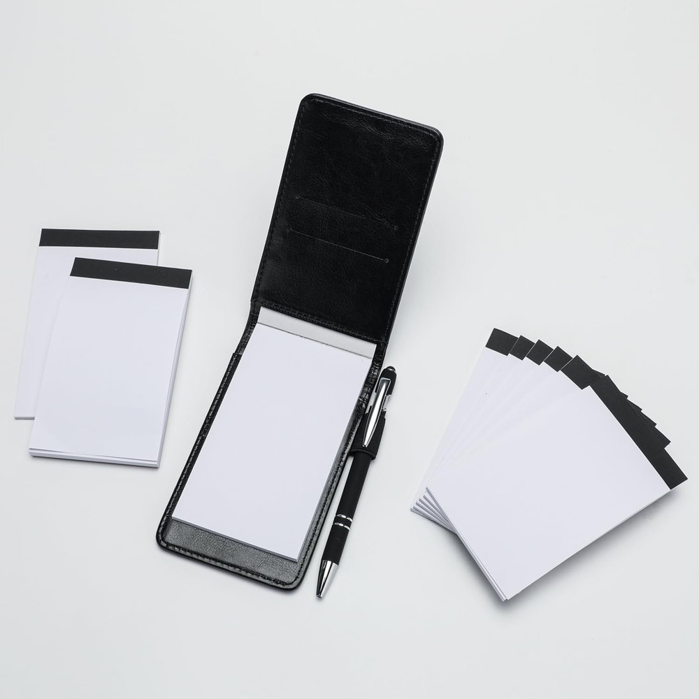 10 Pack Small Notepad Holder 3x5 Pocket Notebook with Pen Black Plain Leather PU