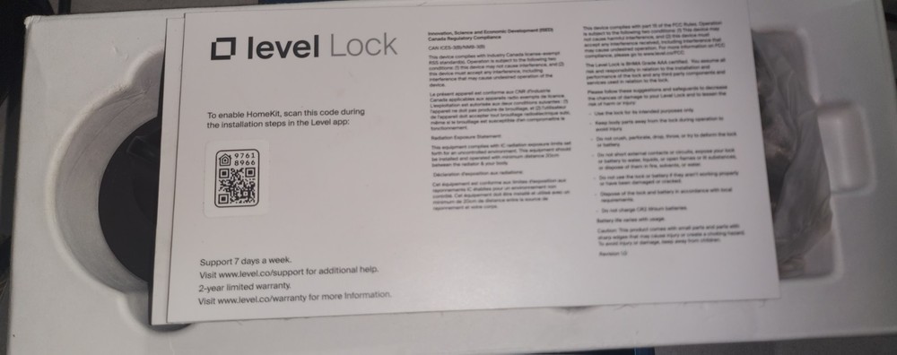 Level Lock - Invisible Smart Lock Bluetooth (Matte Black), OPEN BOX