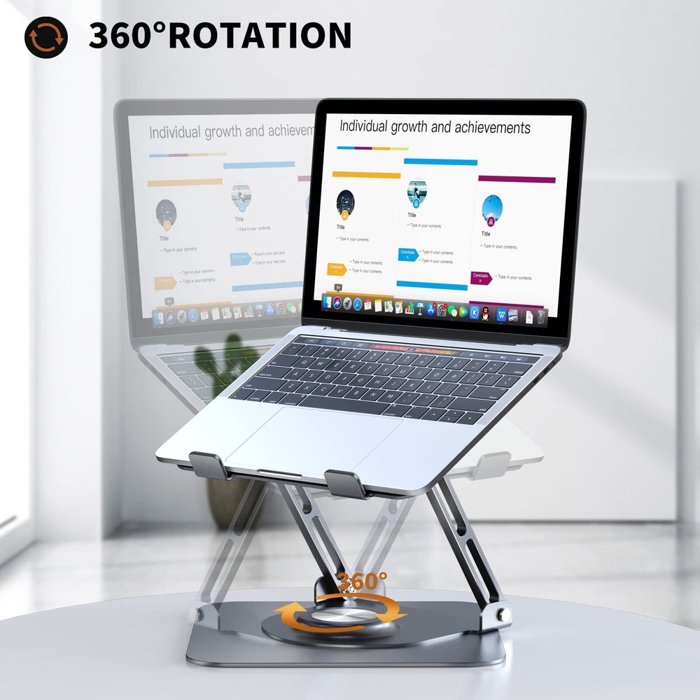 Laptop Stand for Desk Adjustable Computer Stand with 360° Rotating Base Ergon...