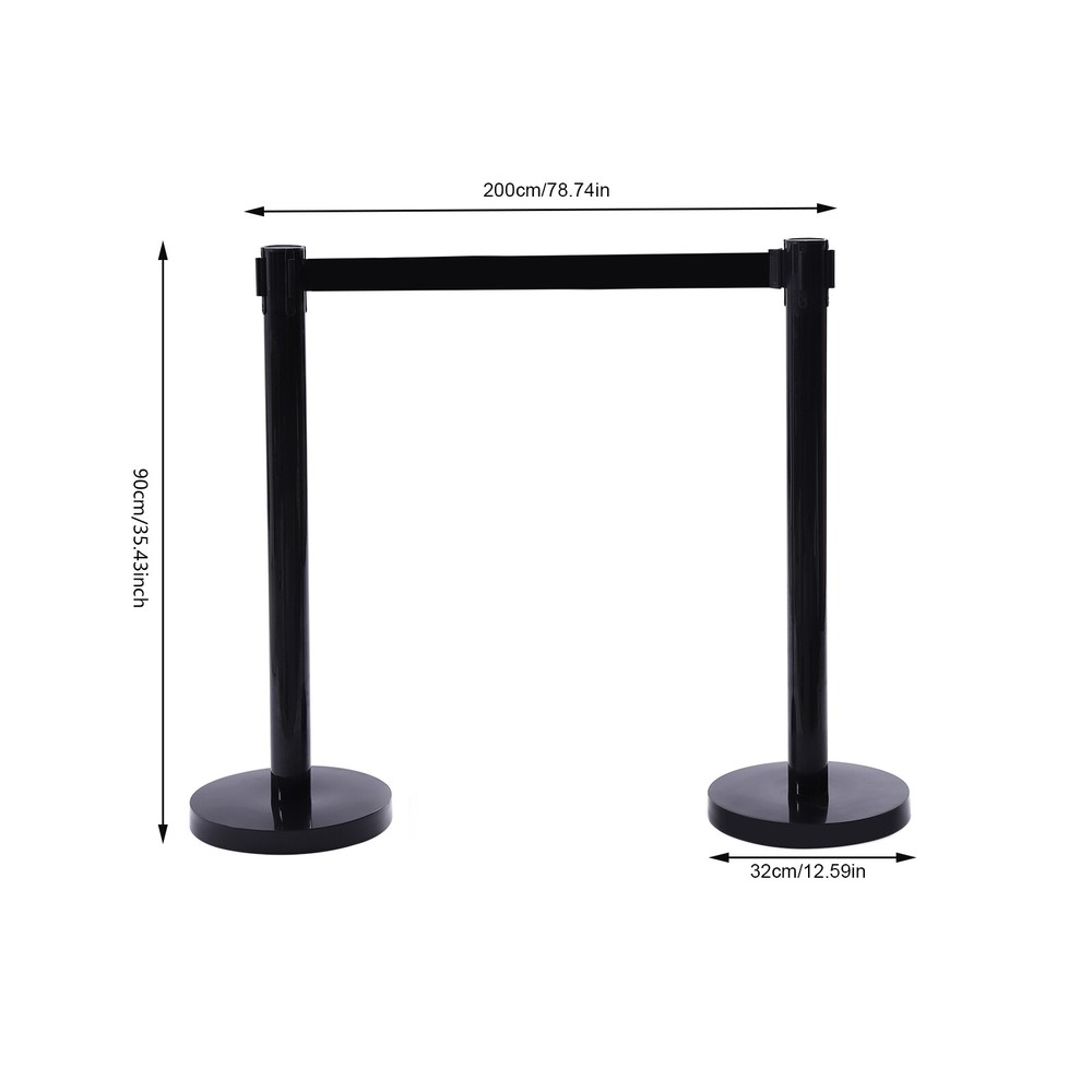 4Pcs Crowd Control Barrier Queue Poles Black Retractable Belt Stanchion Posts