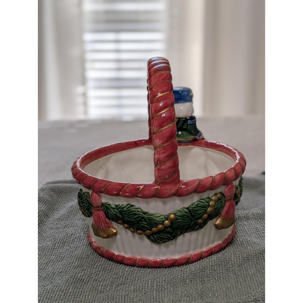 Ceramic Nutcracker Christmas Basket Candy Dish Holiday Decor 1992