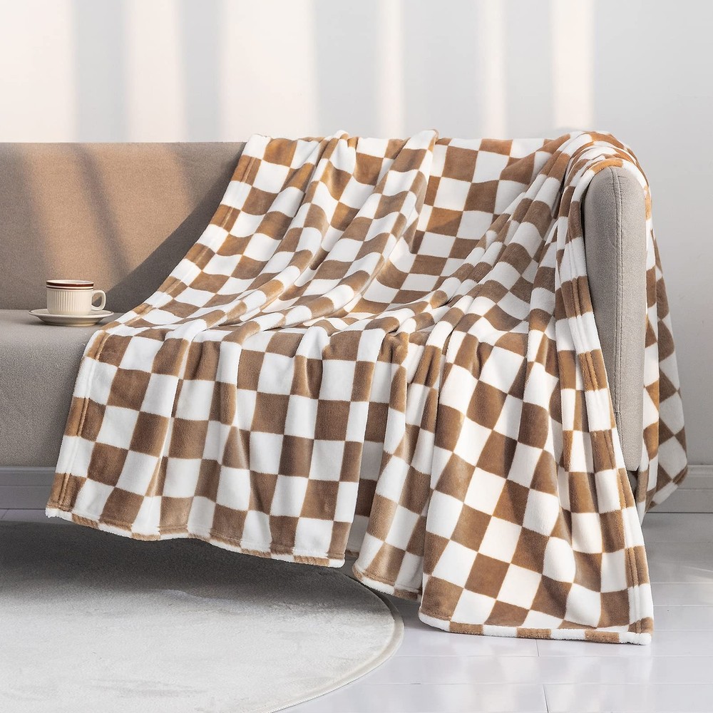 LOMAO Throw Blankets Flannel Blanket with Checkerboard Grid Pattern Soft Thro...