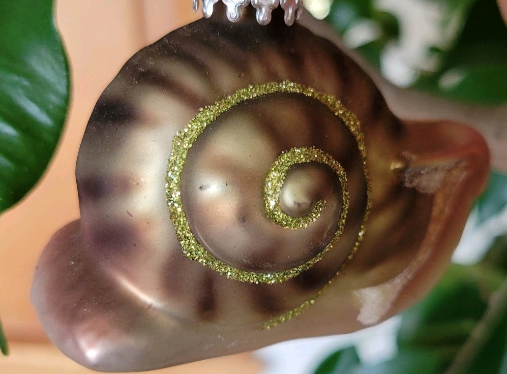 Midwest CBK Glass Brown Green Snail Mollusk Christmas Tree Ornament Glitter