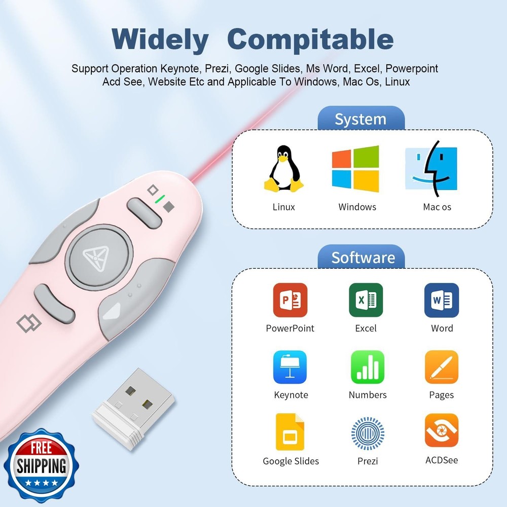 QUI Presentation Clicker Wireless Presenter Remote Clicker for PowerPoint Pre