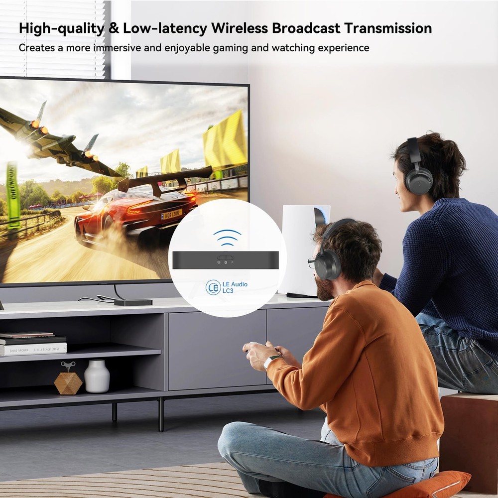 Auracast Bluetooth 5.4 Transmitter for TV, 96K/24bit Wireless Adapter with Op...