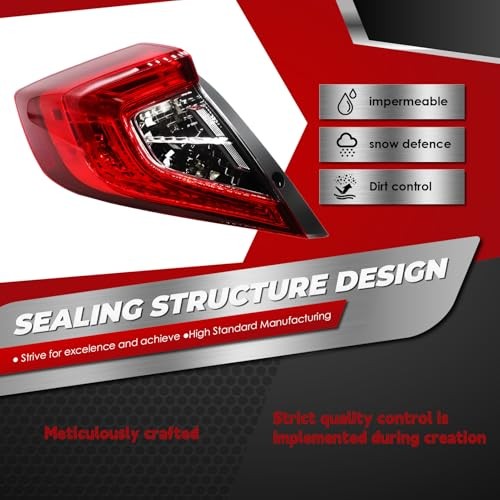 Outer Tail Light Halogen Left Side Compatible with Civic Sedan 2016-2020 w/o