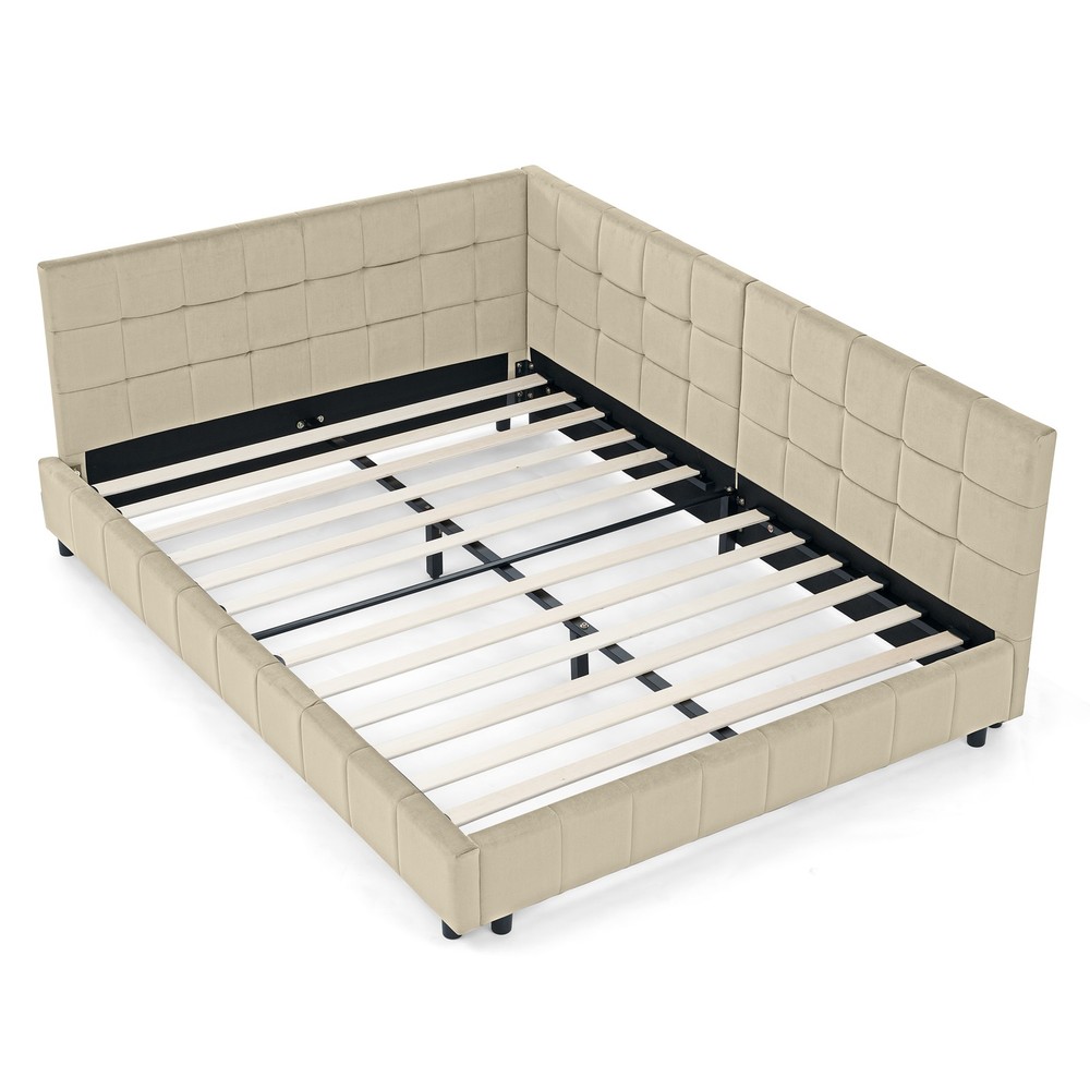 Full Size Upholstered Tufted Bed Frame, Sofa Bed Frame with Comfortable Backr