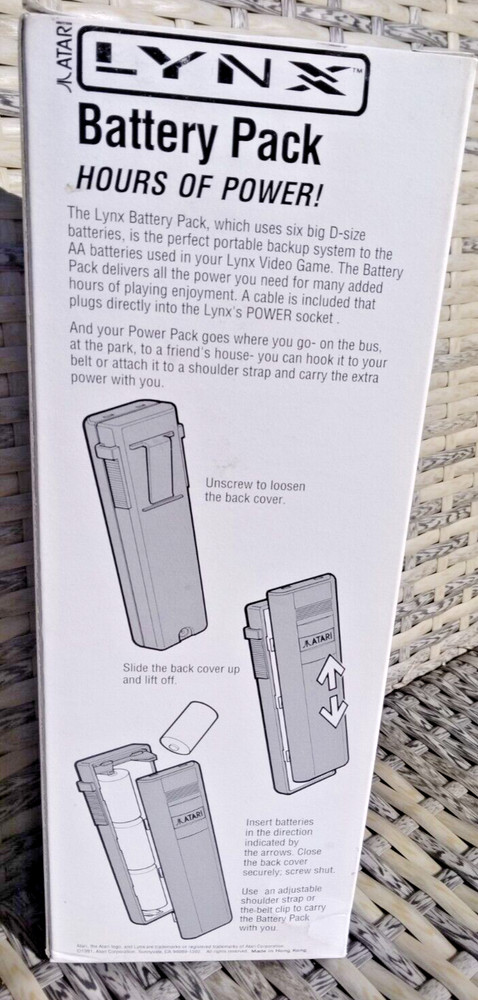 BATTERY PACK (External) Atari Lynx NEW- COMPLETE IN BOX w/ Shoulder Strap