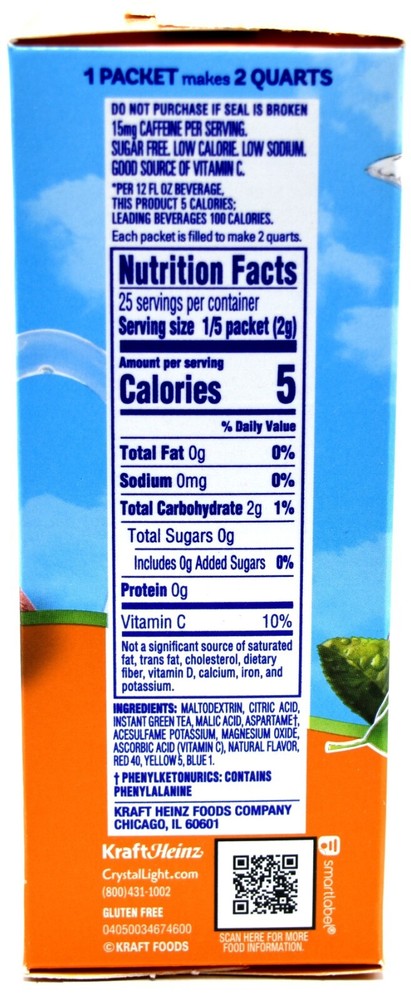 4 10-Quart Boxes Crystal Light Peach Mango Green Tea Drink Mix
