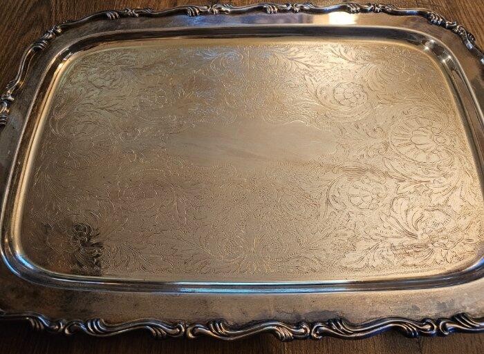 ONEIDA SilverPlate Serving Tray Handles Ornate Footed