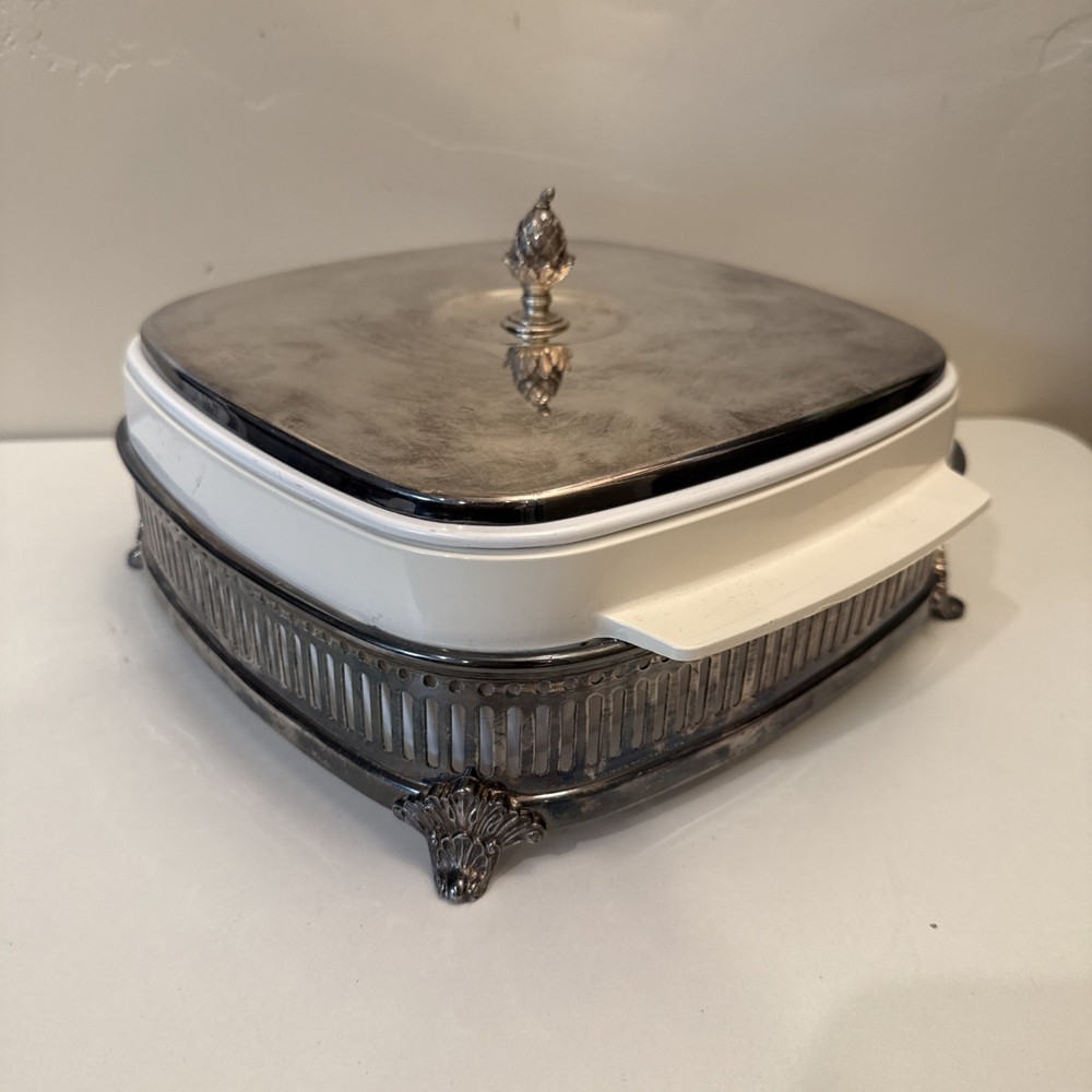 Gorham Silverplate casserole w/ melamine lid dish server pineapple MCM