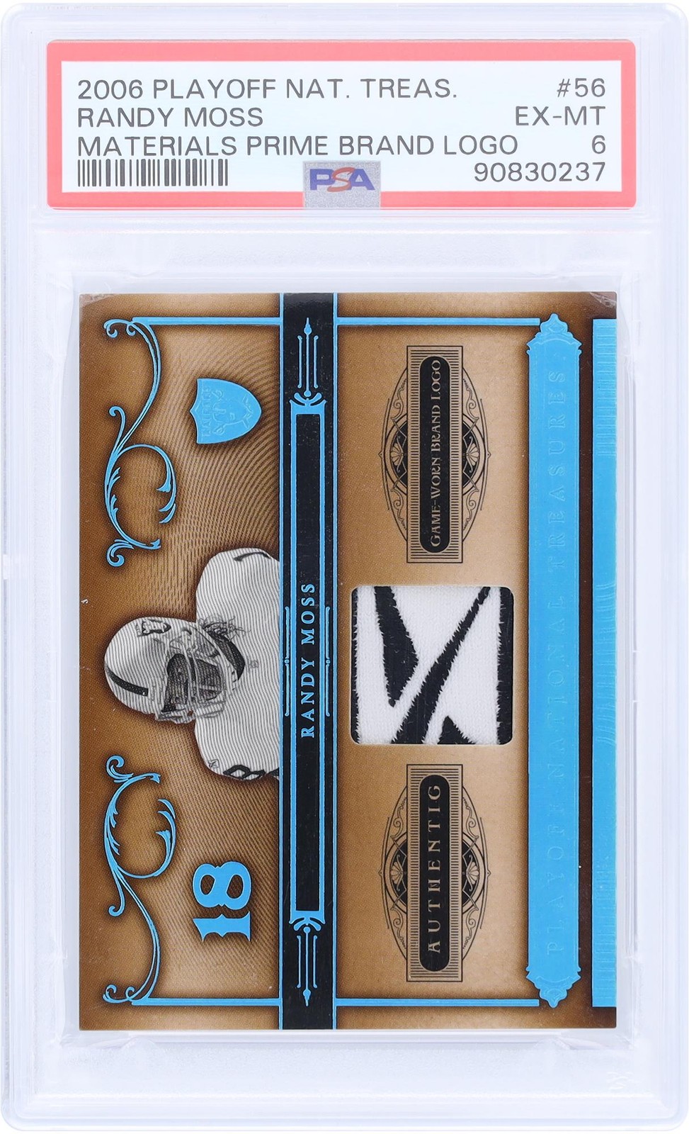 Randy Moss Raiders 2006 Playoff National Treasures GU Reebok #56 7/10 PSA 6 Card