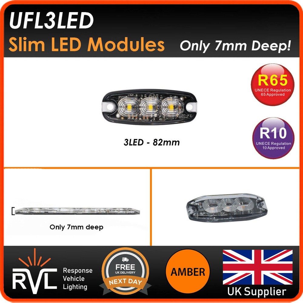 FLUSH AMBER LED STROBE LIGHT SLIM FLAT MODULE BEACON RECOVERY LIGHTBAR 12V 24V