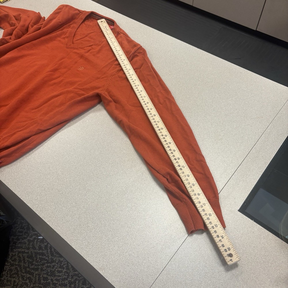 VINTAGE IZOD Mens Sweater Large Orange Pullover Solid Cotton V-Neck Red Tag