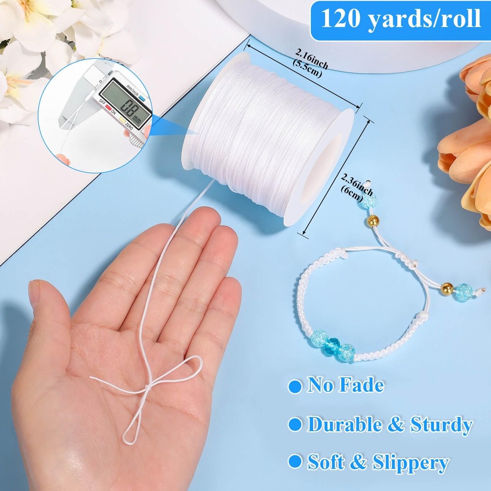 Anezus White Nylon String for Bracelets, 0.8mm Thread Braided