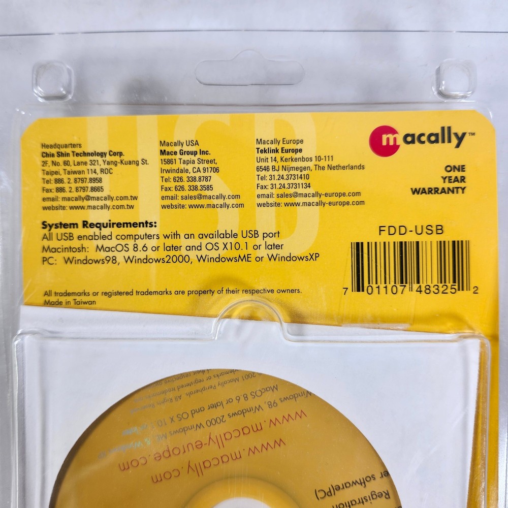 Macally USB Slim External Floppy Disk Drive for Mac & Windows 98 2000 XP NOS NEW