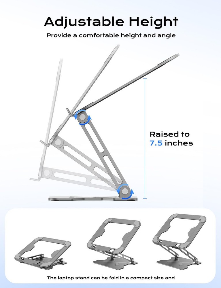 Foldable Laptop Stand for Desk, Adjustable Height Ergonomic Computer Stand, P...