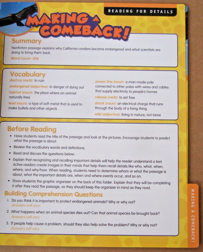 LAKESHORE HIGH-INTEREST INTERVENTION READING FOLDERS READING FOR DETAILS 2-3