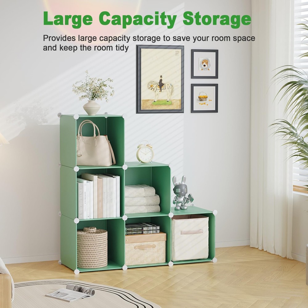 &AHOME 6-Cube Storage Organizer, Stackable Storage Cubes Shelves, Portable Bo...