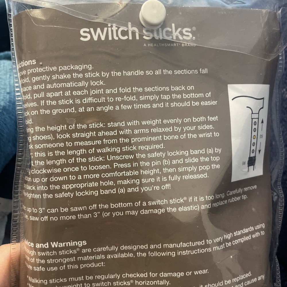 Switch Sticks Walking Cane. Foldable & Adjustable from 32-37in. 264 lbs