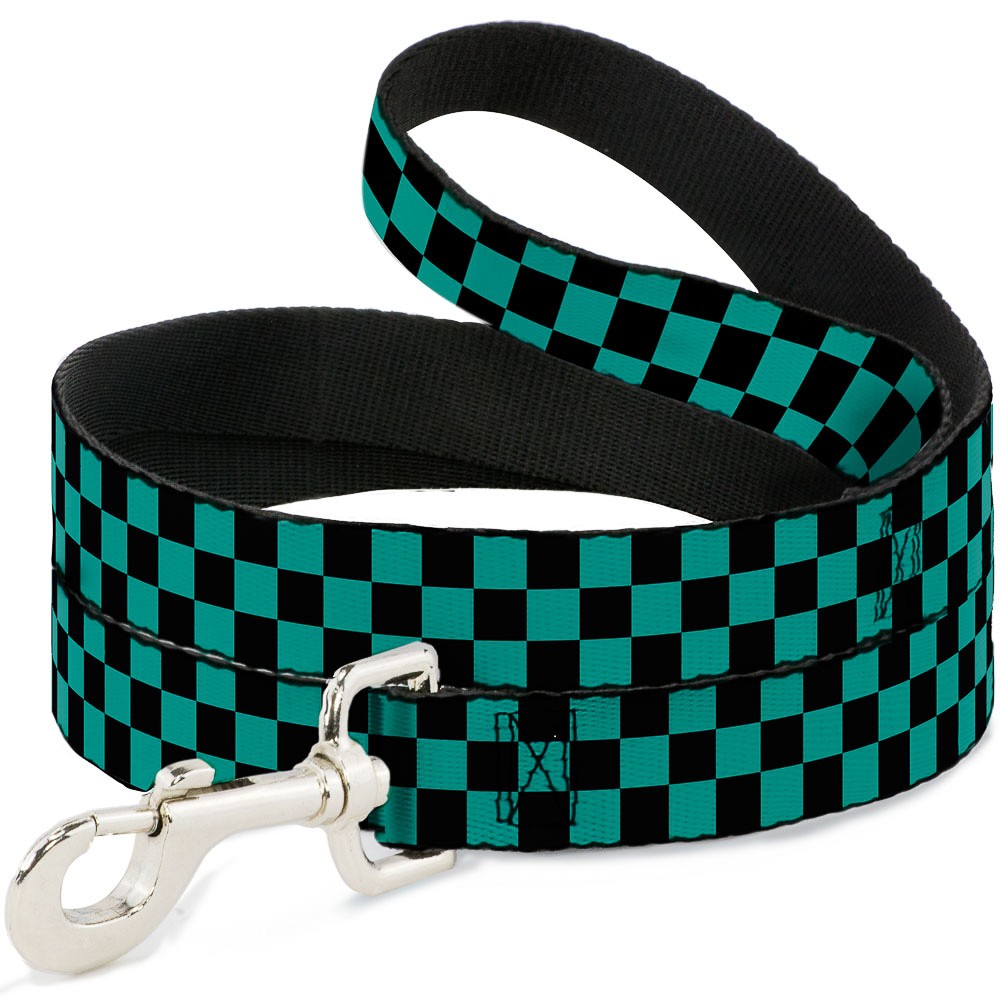 Dog Leash Checker Black/Teal NARROW 0.5"