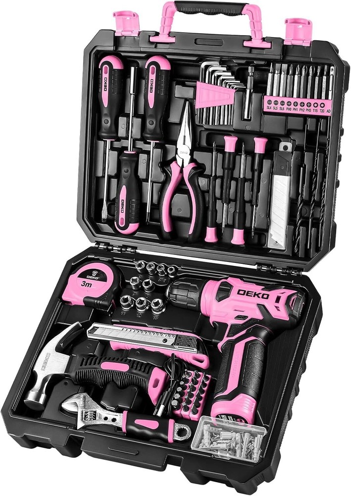 126 Piece Hand Tool Set with 8V Cordless Drill Home Tool Kit Lightweight Durable