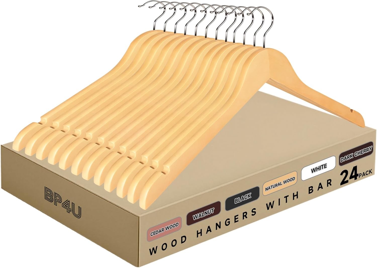 BP4U 12-36pk Wooden Clothes Top Hangers for Blouses/Coats/Jackets/Shirts/Tanks