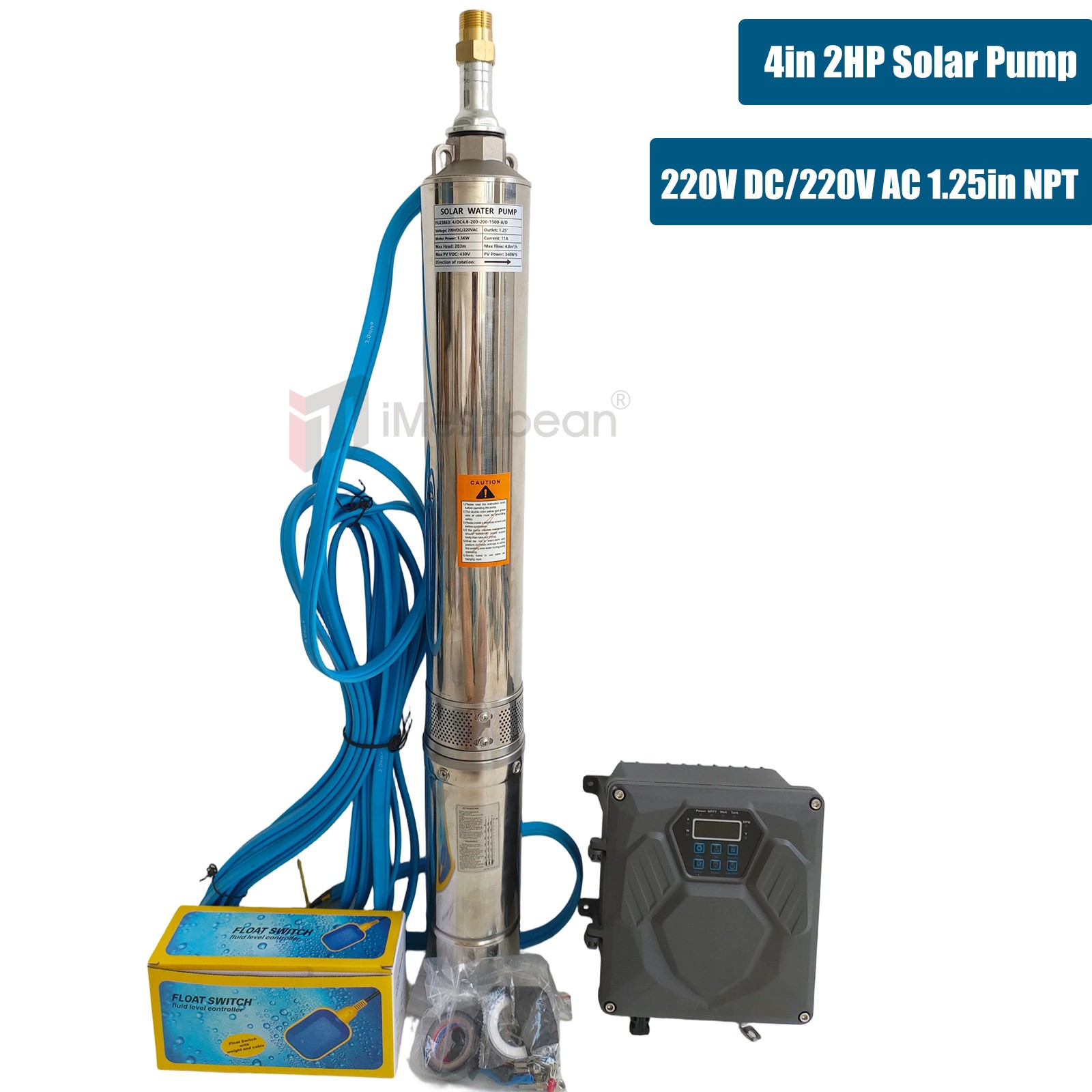 4" AC/DC 220V Solar Powered Bore Well Water Pump 2HP Submersible Hybrid Deep