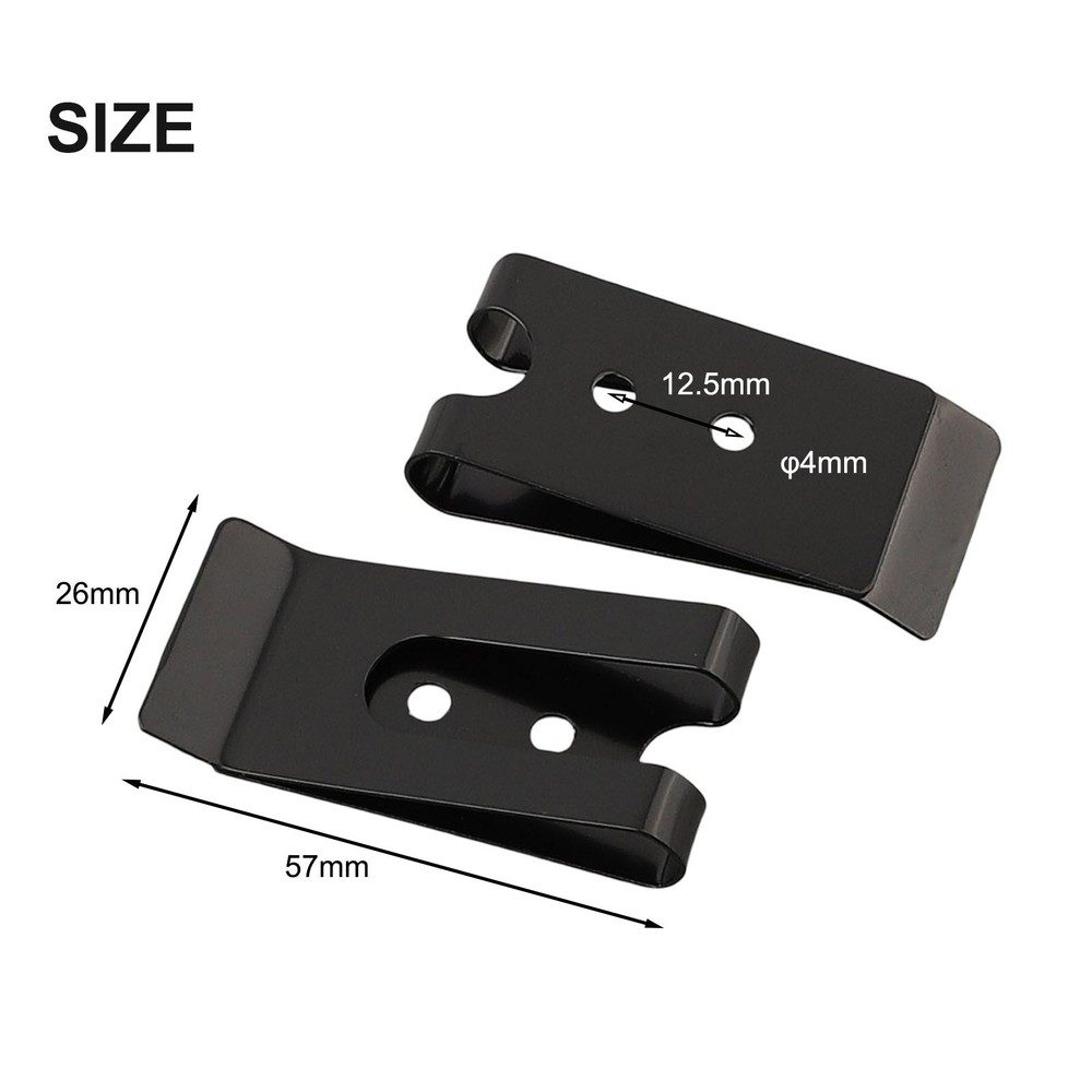 Practical Belt Clip Hook Securing Clip 2pcs Black Coated Finish Flat Base
