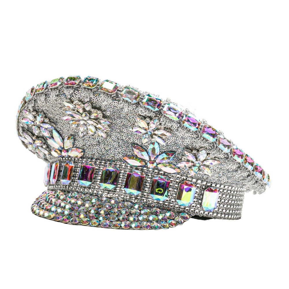Silver Steampunk Captain Hat with Rhinestones for Burning Man