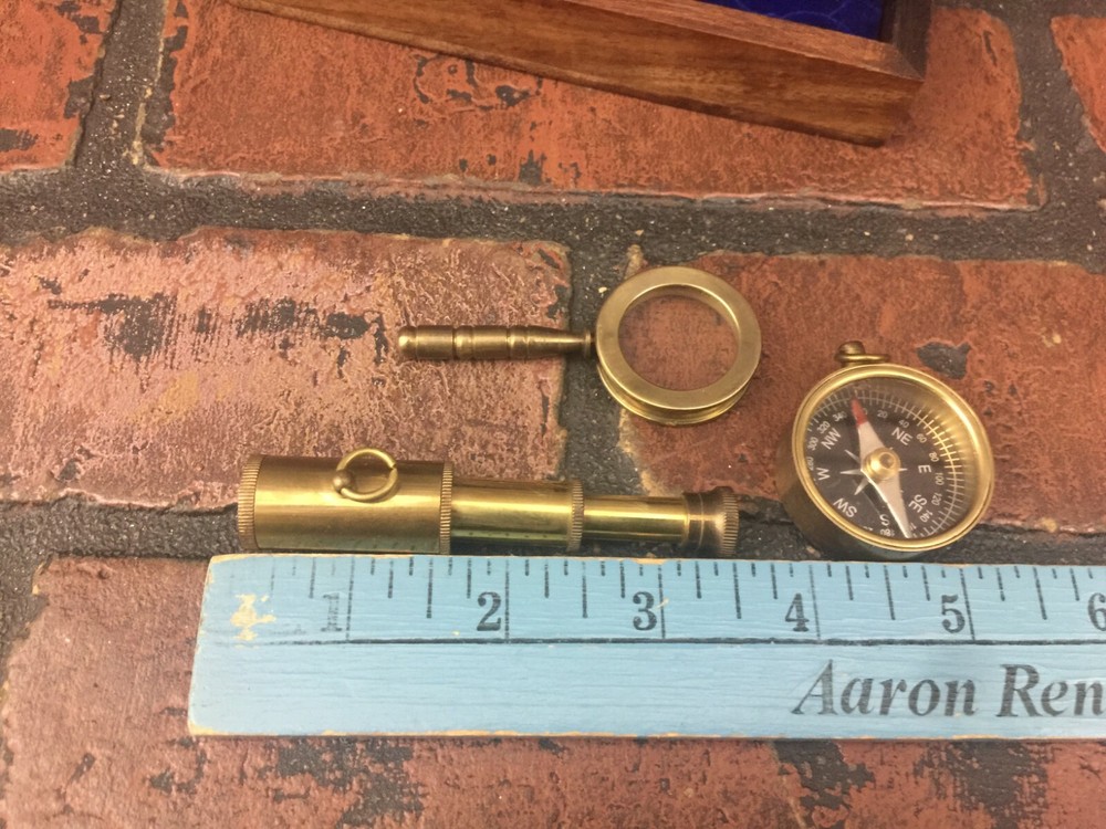 Vintage Navigation Set, Telescope, Compass, Magnifying Glass