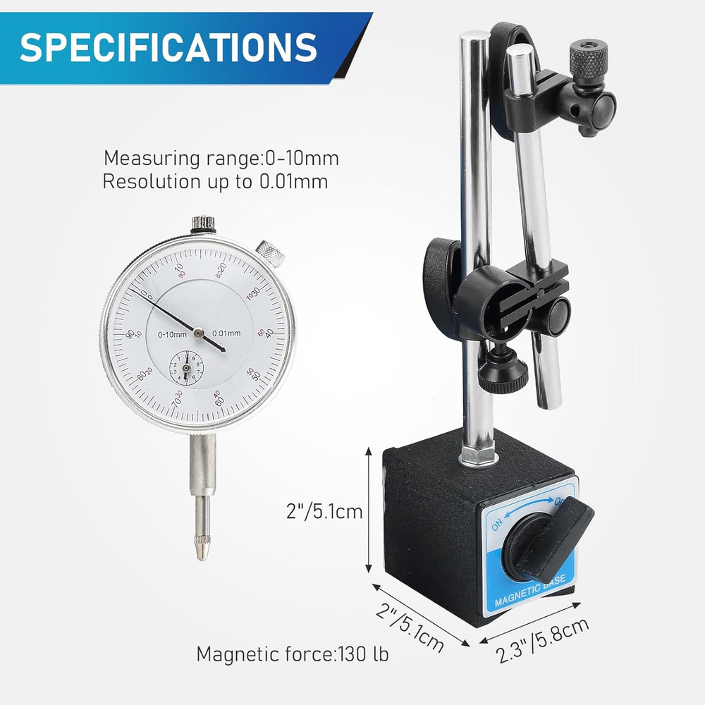 Dial Indicator with Magnetic Base | 130Lbs Magnetic Base with Fine Adjustment an