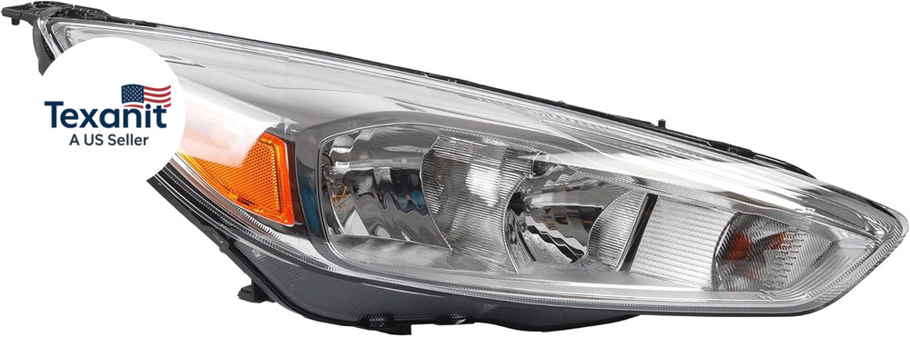 Halogen Headlight Assembly Compatible with Ford Focus 3Rd Gen 2015-2018 W/O LED