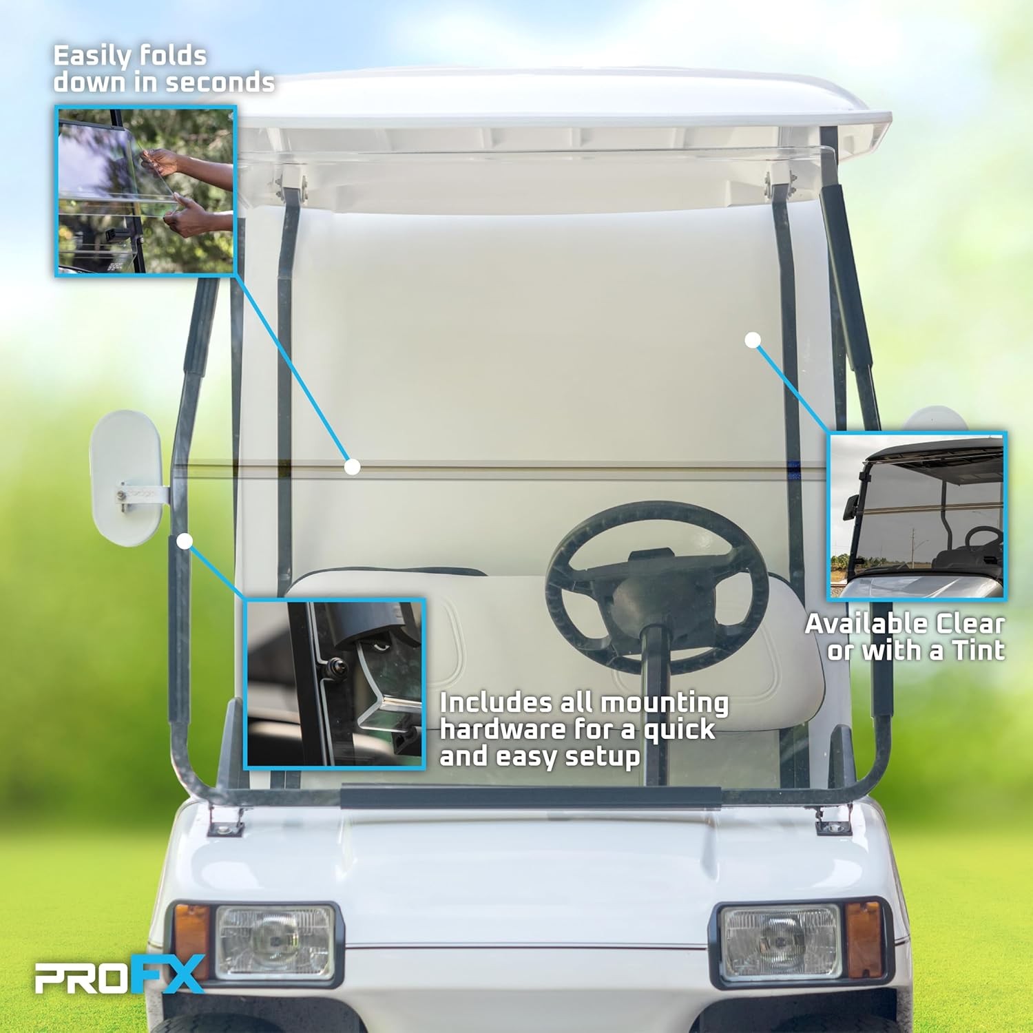 ProFX Golf Cart Windshield for Club Car DS (2000.5-2014) - Tinted