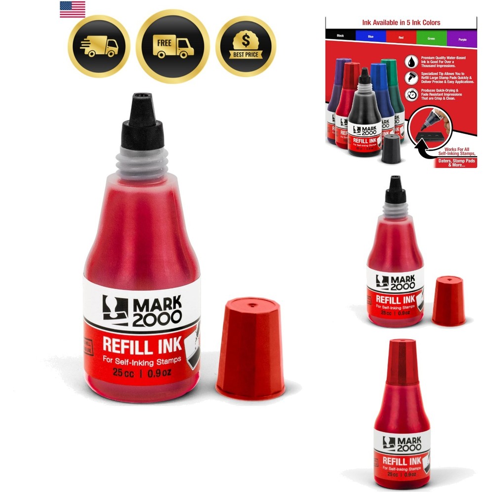 Self-Inking Refill Ink - Red - 25cc 0.9oz