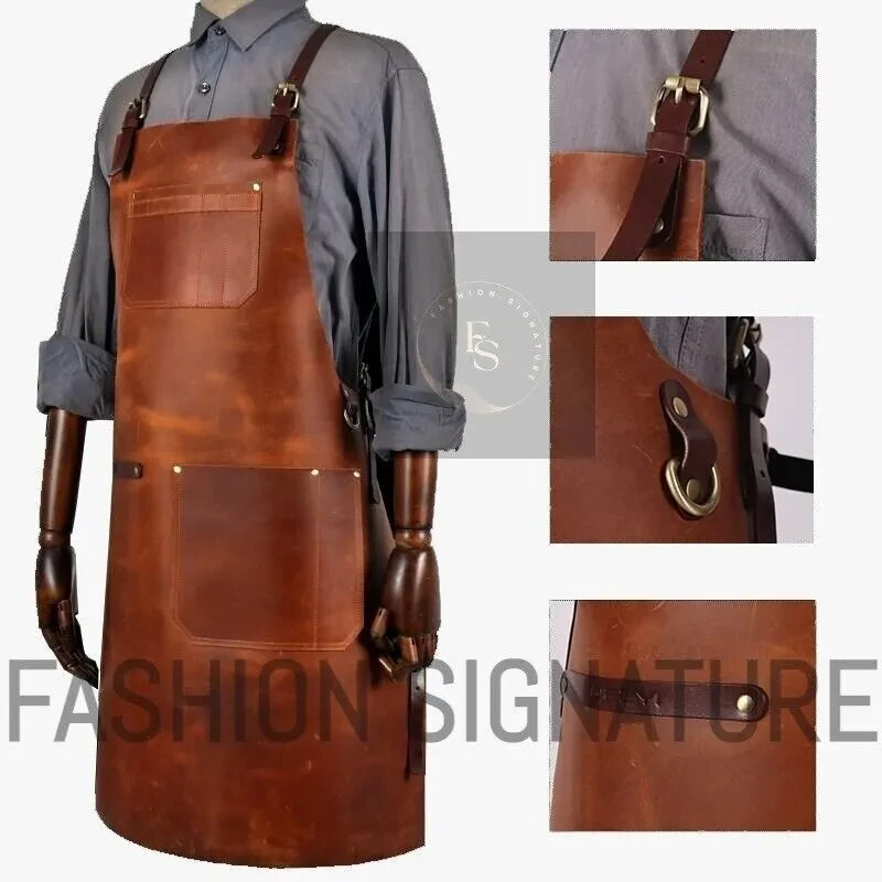 Apron Woodworking Work Leather Men Heavy Cooking Welding Blacksmith Pockets