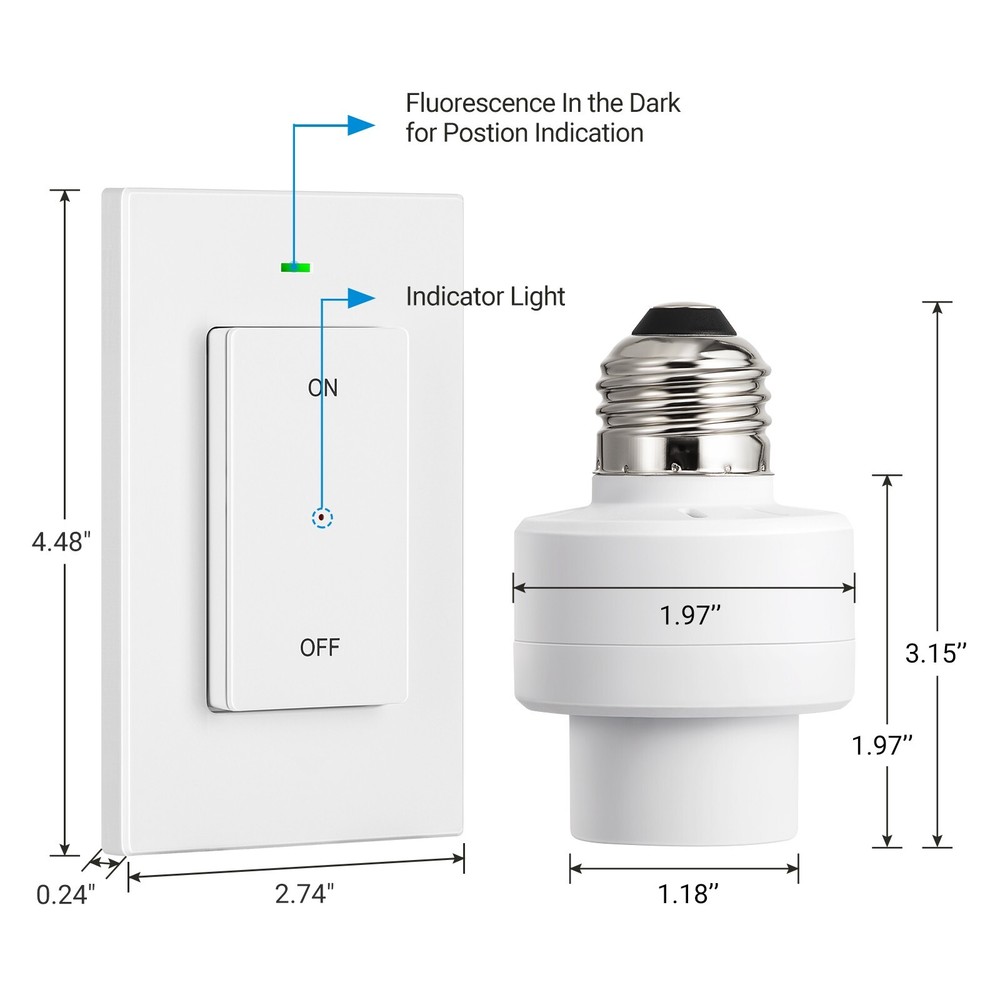DEWENWILS Remote Control Light Socket, Mounted Wireless Light Switch 100FT Range
