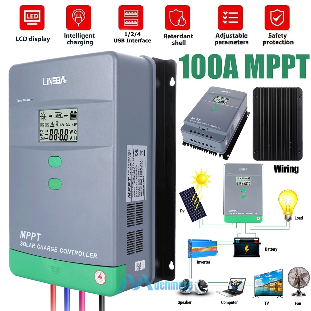 Solar Panel 100A MPPT Battery Charge Controller 12V/24V/36V/48V LCD Regulator