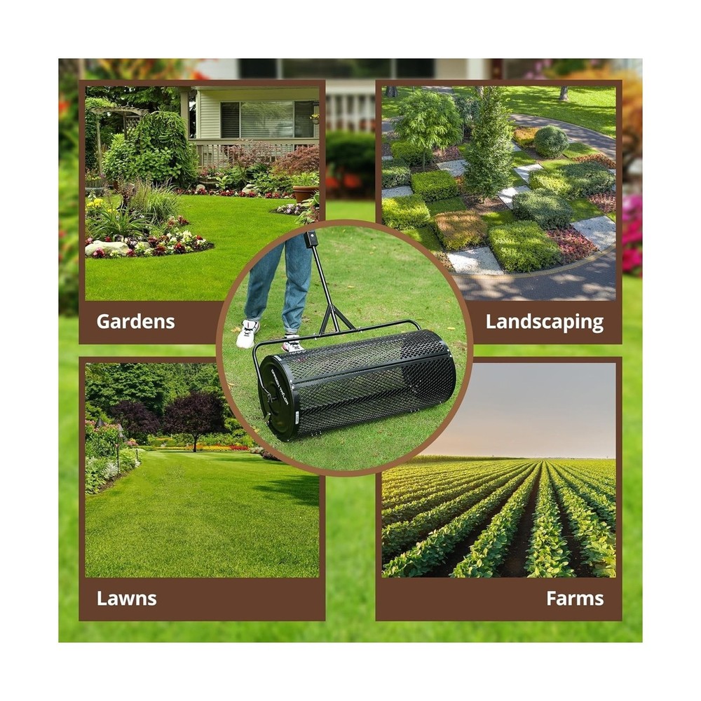 Compost Spreader 44"Towable Peat Moss Spreader w/Installation Accessories, Metal