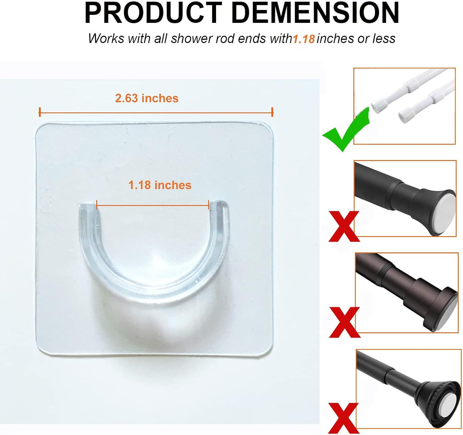 Spring Tension Rod Holder, 2 Packs 1.18 Inches Small Transparent Shower Rod Brac