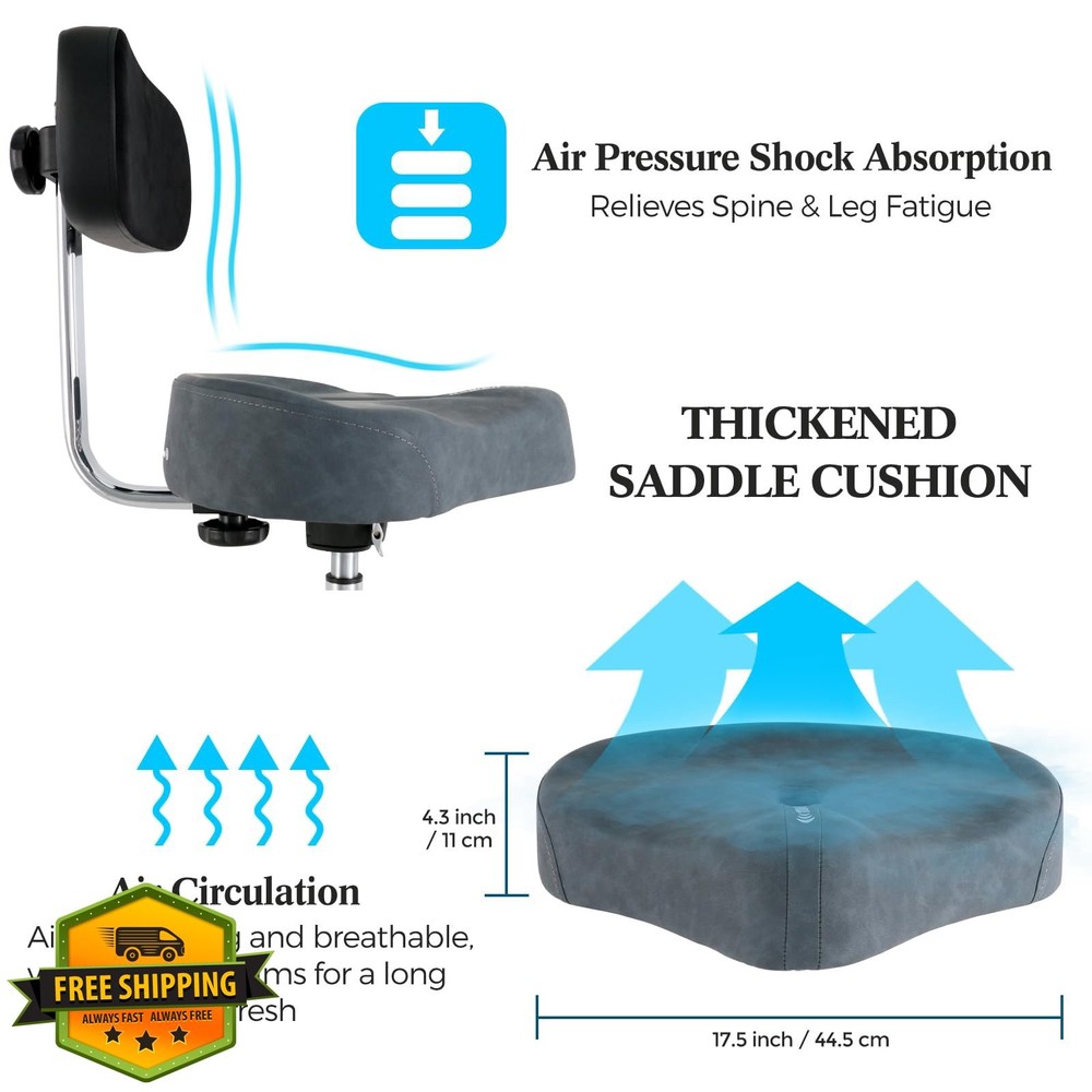 ROWELL Blue Drum Throne with Backrest, Hydraulic Stool