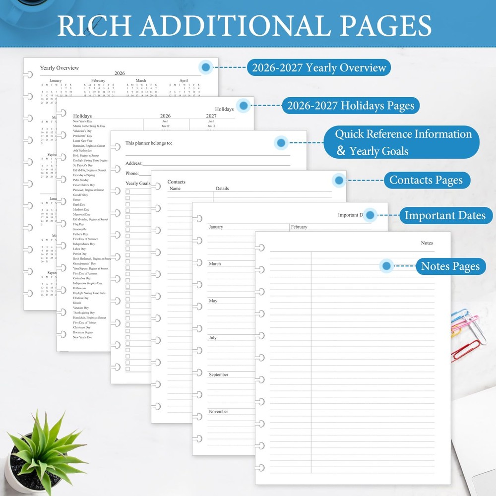 2026 Weekly & Monthly Planner Refill, A4 Letter Size Planner Inserts for 11-D...