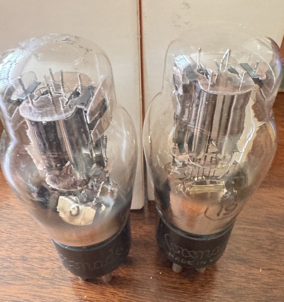 Matched Pair Type 19 Coronado ST Bottle Engraved Base Silver Plates Dual Triodes