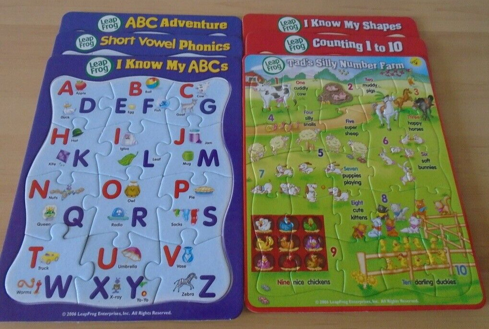 2006 LeapFrog SIX Tray Puzzles Learning Alphabet ABCs/Math