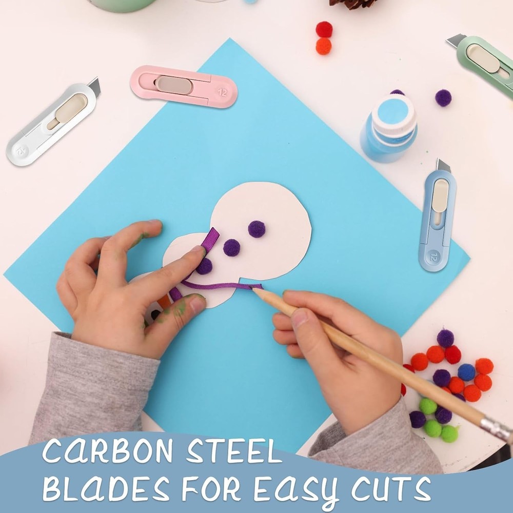 4-Pcs Retractable Box Cutter – Easy Slide Utility Knife for Packages, Envelopes