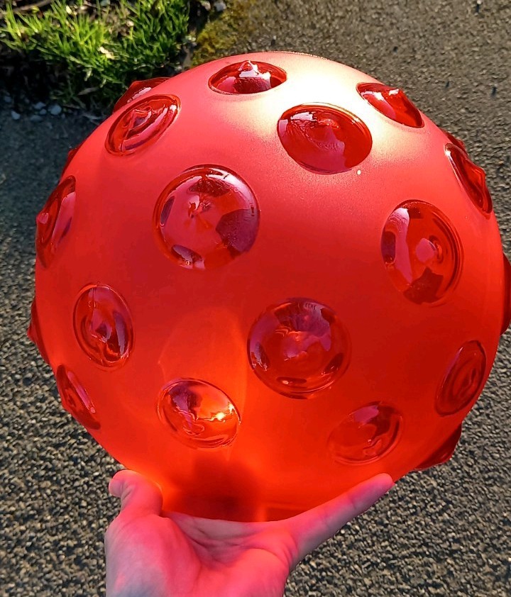 GIANT Antique Cranberry Red Frosted Dimple Optic Duplex Oil Lamp Shade, 4 Inch