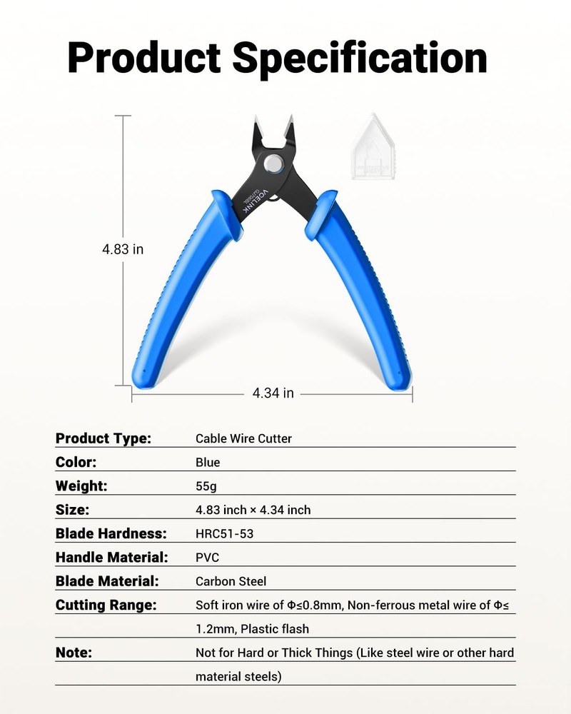 VCELINK Small Wire Cutter Spring-loaded GJ706BL, Precision Flush Blue