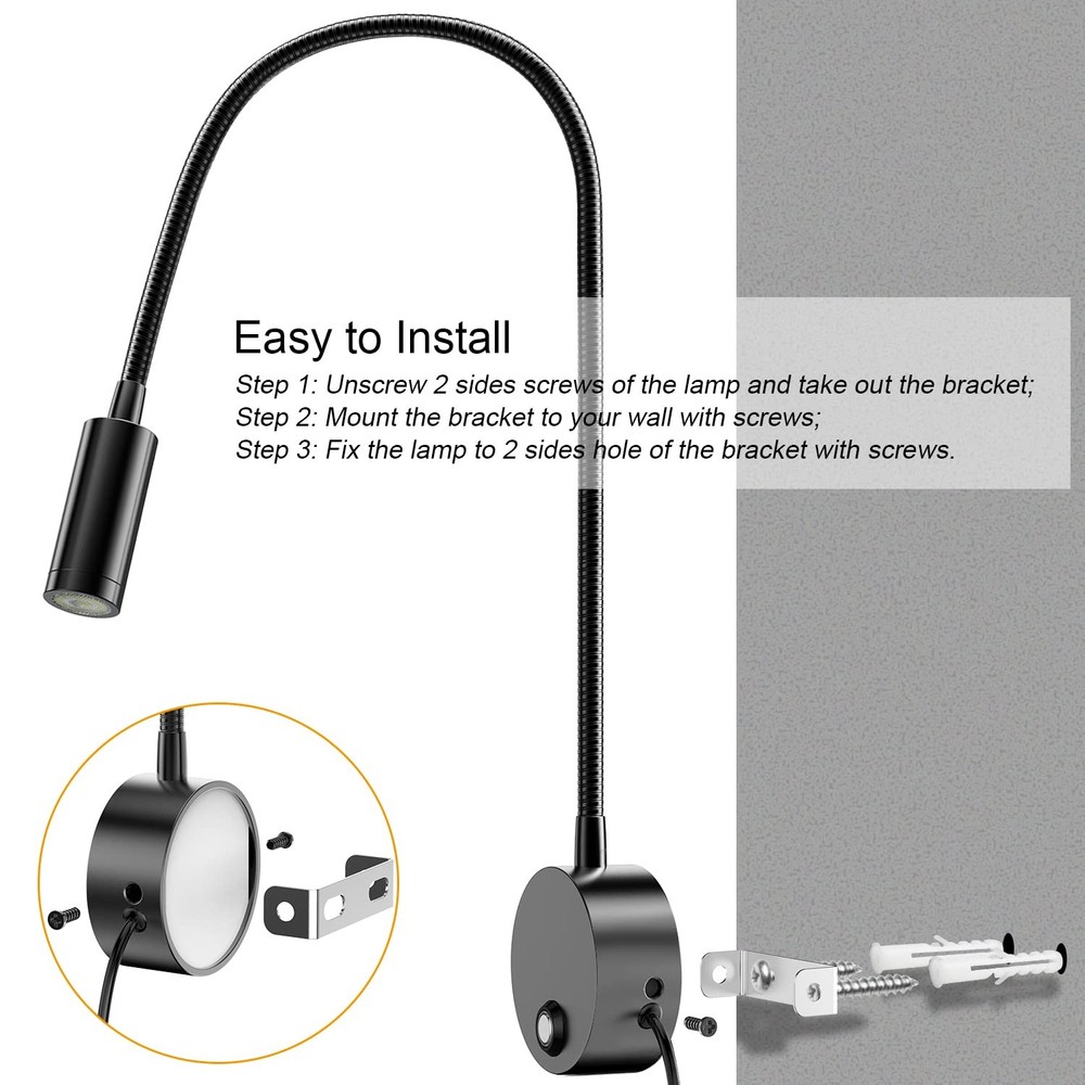 Wall Mounted LED Reading Light with 15" Flexible 15" Bedside reading light 2p